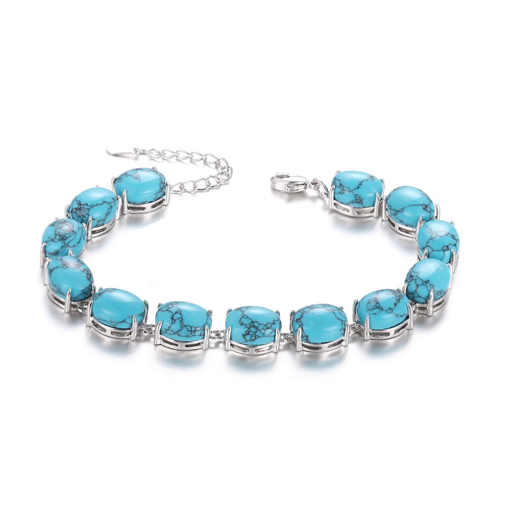 Bracelet en Argent Sterling 925 Pierres Naturelles Turquoise