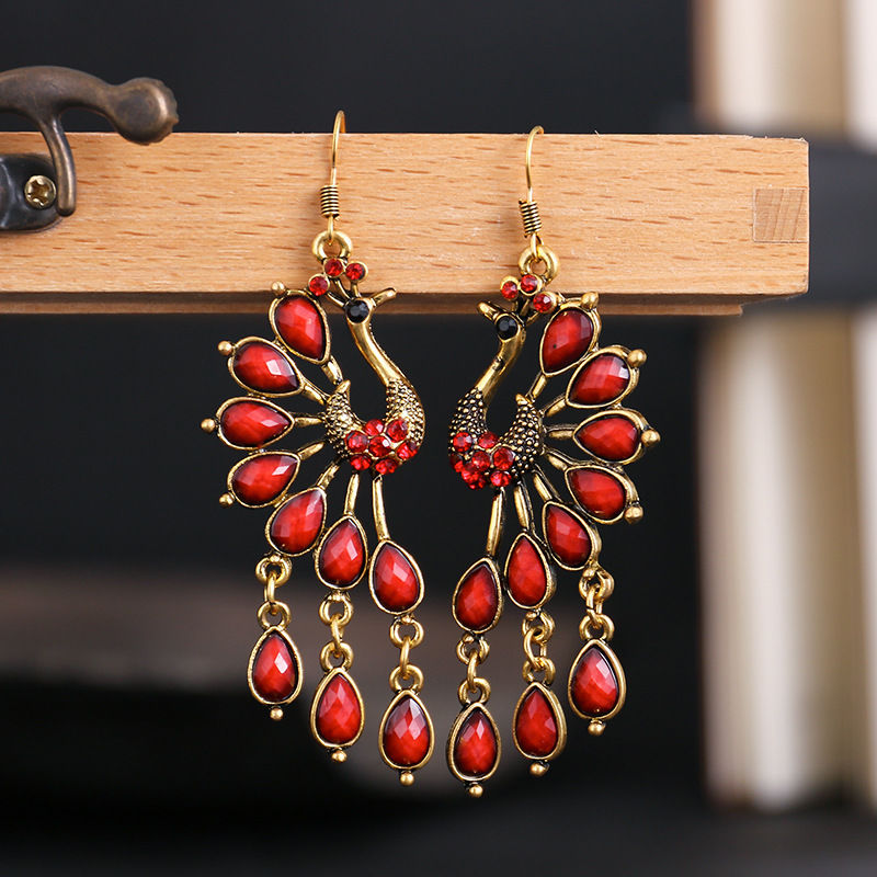 Boucles d'Oreilles Pendantes Ethnique Paon