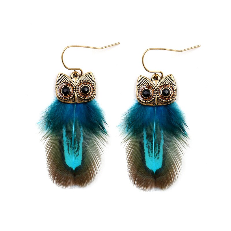 boucles d'oreilles hibou à plumes