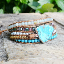 Charger l&#39;image dans la galerie, Bracelet Wrap Boho Cuir surmonté de Pierres Naturelles
