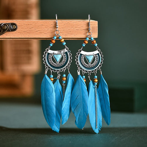 boucles d'oreilles plumes ethnique