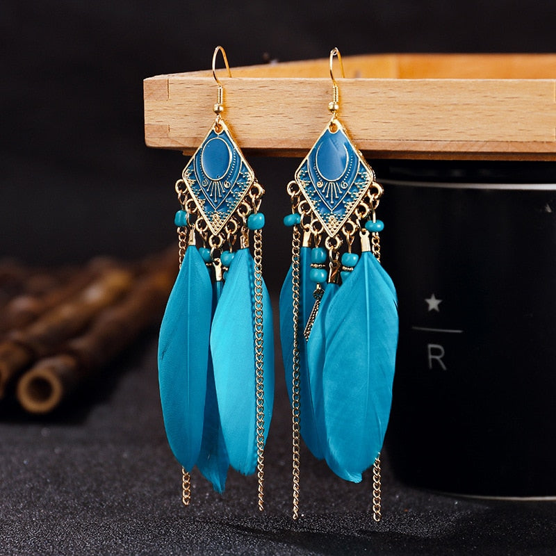 Boucles d'Oreilles Plumes Boho Chic