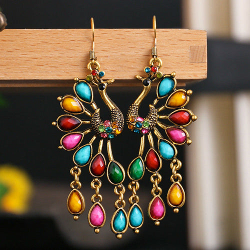 Boucles d'Oreilles Pendantes ethnique Paon