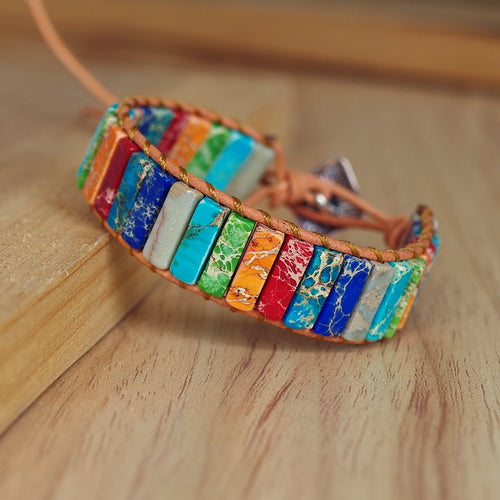 bracelet bohème multi couleurs en pierre de jaspe naturelle