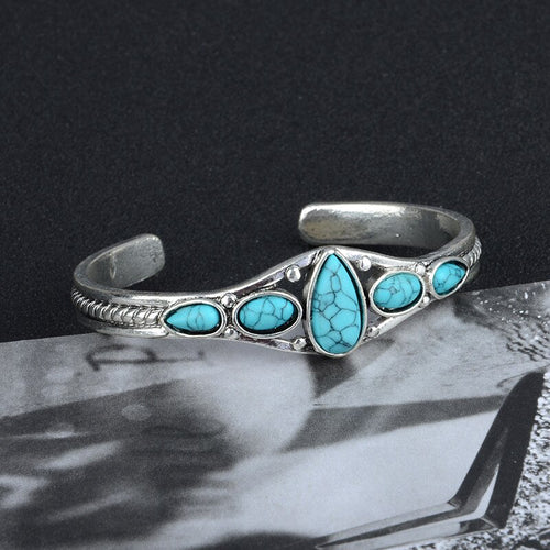 bracelet jonc argent bohème perles turquoise